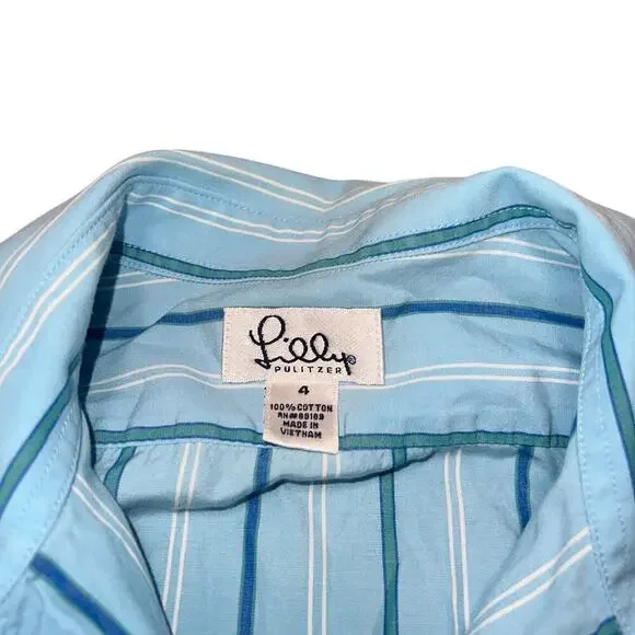 LILLY PULITZER Women's Light Blue Striped Collared Button Down Size 4 - Picture 5 of 8
